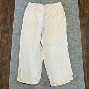 Lands End Pants Womens 14 Tan Linen Pull On Cropped Paper Bag Elastic Waist